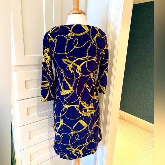 J.McLaughlin - S - Navy and Gold Chain Print Dress - Picture 2 of 3
